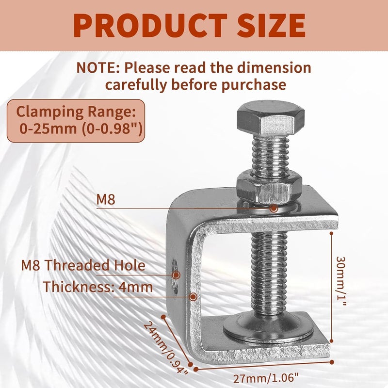 MCSDFN 4 Pack Stainless Steel C Clamps 1" with Stable Wide Jaw Opening, Small C-Vise Clamps Heavy Duty U Clamp for Metalworking Woodworking Welding Mounting - Image 2